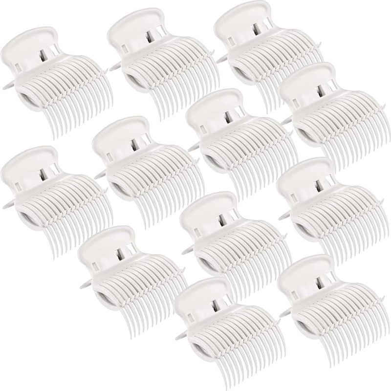 Photo 1 of 12 Pieces Hot Roller Hair Curler Claw Clips Replacement for Small, Medium, Large and Jumbo Rollers holding Women Girls Hair Section Styling
