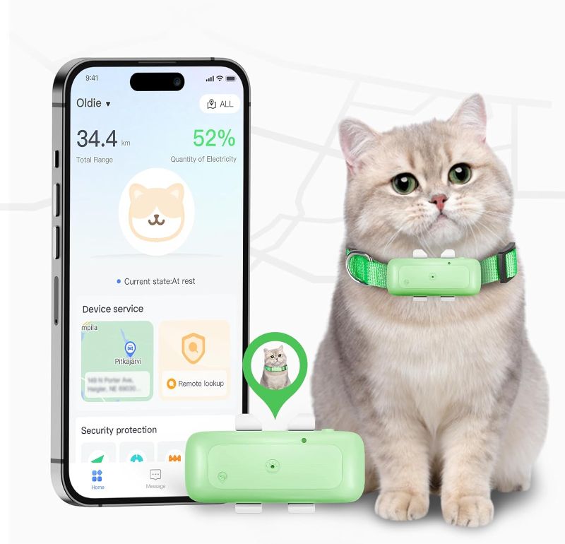 Photo 1 of P1 GPS Dog Cat(6.5 lbs+) Tracker - for Anti Lost No Distance Limited, Waterproof, Real Time Tracking & Smart Activity Tracking Device, Fit All Pet Collars Green
