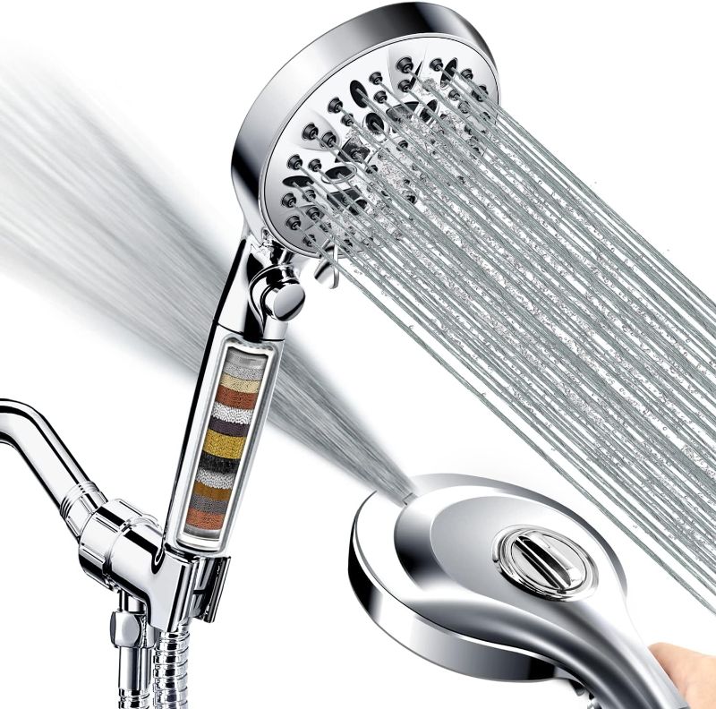 Photo 1 of 2.5GPM Handheld Shower Head with Filter:10 Spray Modes High Pressure Shower Head with ON/OFF Pause Switch, 15 Stage Shower Head Filter for Hard Water Remove Chlorine and Harmful Substances
