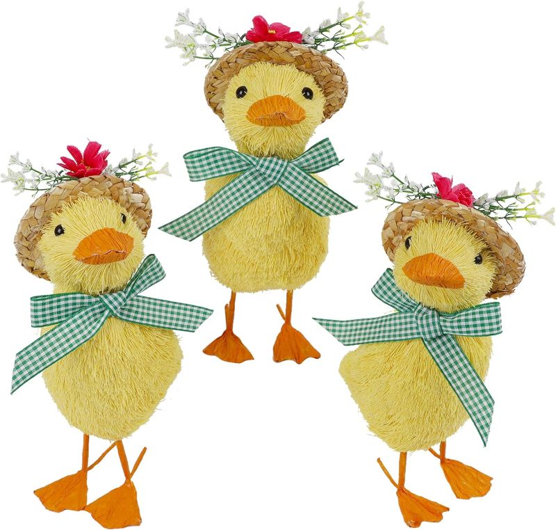 Photo 1 of DR.DUDU Set of 3 Easter Decorations 4.5" Straw Chick Figurines with Egg Baskets, Realistic Baby Chick Tabletop Decor, Sisal Chicken Statue Farm Animal Spring Decor for Home Kitchen Office Farmhouse