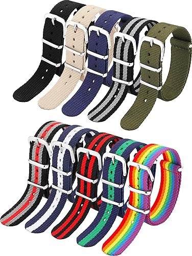 Photo 1 of 10 Pieces Nylon Watch Strap Military Replacement Watch Band with Stainless Steel Buckle for Men and Women's Watch Band Replacing, 18 mm
