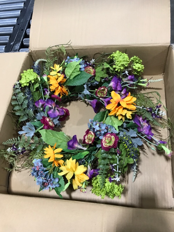 Photo 2 of Nearly Natural 24" Spring Garden Wreath with Twig Base