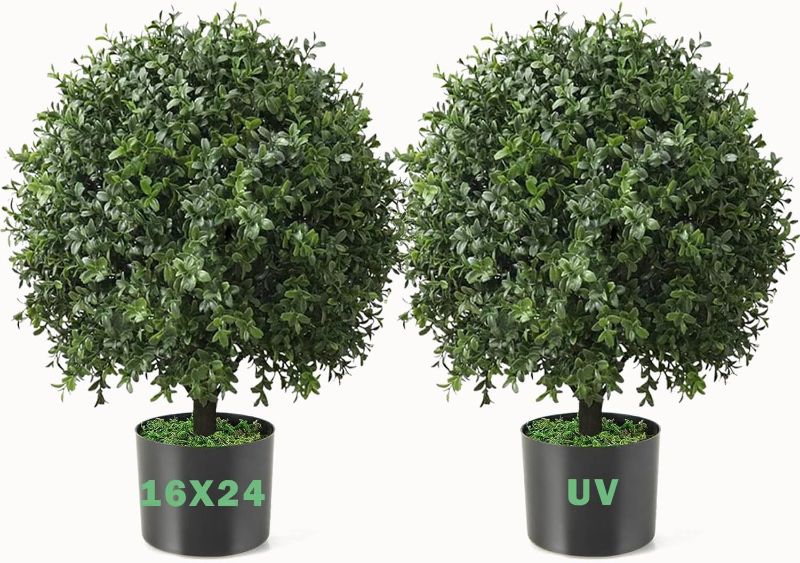 Photo 1 of 24''T Artificial Boxwood Ball Topiary Tree, Set of 2 Boxwood Ball-Shaped Artificial Topiary?UV Resistant?, for Porch Outdoor or Indoor
