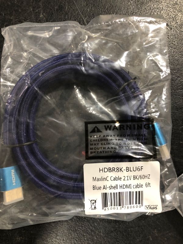 Photo 1 of High Speed 8K HDMI Cable 2.1, 6 ft, Blue Gaming HDMI Cords, 48Gbps 28AWG, Supports 3D HDR eARC HDCP 2.2 2.3, 4K120, 8K60, Compatible with Apple TV Ethernet Dolby Vision Roku Xbox PS5 6FT Blue