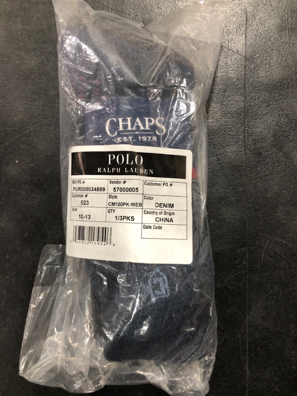 Photo 2 of Chaps Men's Dress Crew Socks - 3 Pair Pack - Assorted Solid Color and True Rib 6-12 Denim