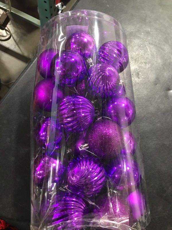 Photo 2 of 2.36" Christmas Ball Ornaments Shatterproof Purple Christmas Ornaments Set 30 Pcs Purple Ornaments for Christmas Tree Halloween Holiday Wedding Party Decoration Purple 2.36"/30pcs