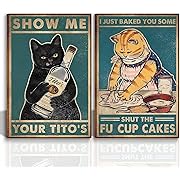 Photo 1 of 2 Pieces Funny Kitten Canvas Wall Art Print Poster, Biscuits We Knead, Show Me Your Tito, Family Bar Kitchen Shop Farmhouse Decoration Coffee Vintage Gifts 12x16 Inch Framed
