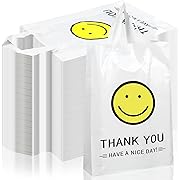 Photo 1 of 200 Pack Thank You Bags Bulk Happy Face Gift Bags with Handle Have a Nice Day Reusable Grocery Boutique Shopping Totes Bag for Retail Stores Party Supplies, 12.6" x 9.84" x 3.15"
