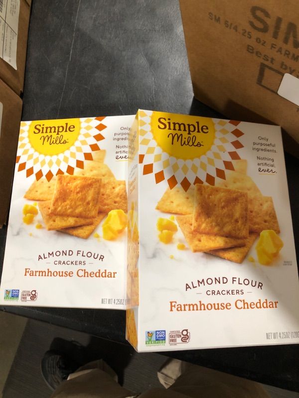 Photo 1 of 2 Pack Simple Mills Crackers, Almond Flour, Farmhouse Cheddar - 4.25 oz BB 4/14/2024