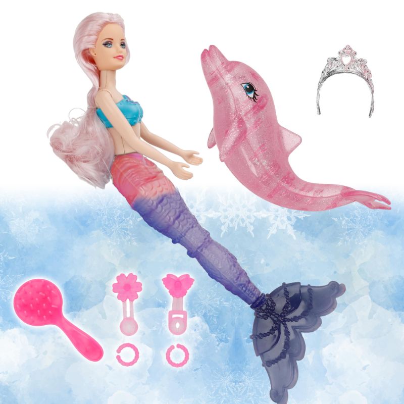 Photo 1 of BETTINA Mermaid Princess Doll Playset, Temperature Color Change Mermaid Tail, Dressing Up Doll 12" and Crystal Light Red Dolphin Mermaid Toys for Little Girls and Play Gift Set Aged 3+