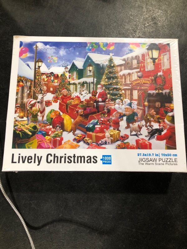 Photo 1 of 1000 Piece Christmas Puzzle for Adults and Teens - Jigsaw Puzzles 1000 Piece Medium Difficulty Fun Family Game - Christmas Puzzles Gift Ideas for Women Men - Lively Christmas(27.56 x 19.68 Inch)