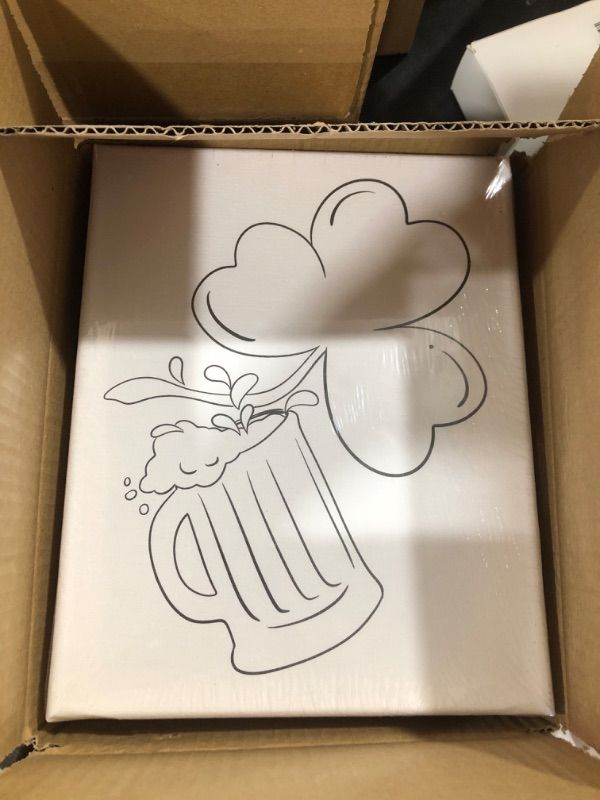 Photo 2 of 8x10 Inches St. Patrick's Day Pre Drawn Canvas to Paint, Lucky Shamrock Pre Printed Canvas for Ladies Sip and Paint Party Favor, Pre Sketched Canvas for Painting for Adults (Set of 6)