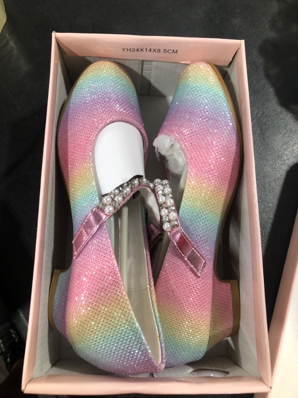 Photo 2 of Furdeour Toddler Girls Mary Janes Shoes Low Heel Ballet Flats Wedding Party Dress Shoes for Kids 2 Big Kid Glitter-beaded Rainbow