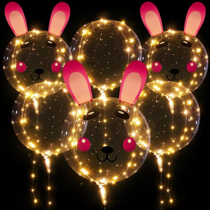Photo 1 of Easter Bunny Light up Balloons LED String Lights BoBo Balloon Lights for Easter Day Party Decoration 6 Pack
