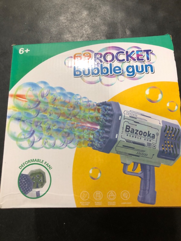 Photo 2 of Bubble  - Big 69 Holes Bubble Machine Gun with Lights, Rocket Bubble Gun Machine Gun for Kids, Bubble Blaster for Adults Indoor Outdoor Party Bazooka Bubble Gun Blue