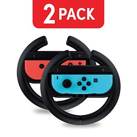 Photo 1 of  Steering Wheel Controller for Nintendo Switch (2 Pack) by TalkWorks Racing Games Accessories Joy Con Controller Grip for Mario Kart, Black
