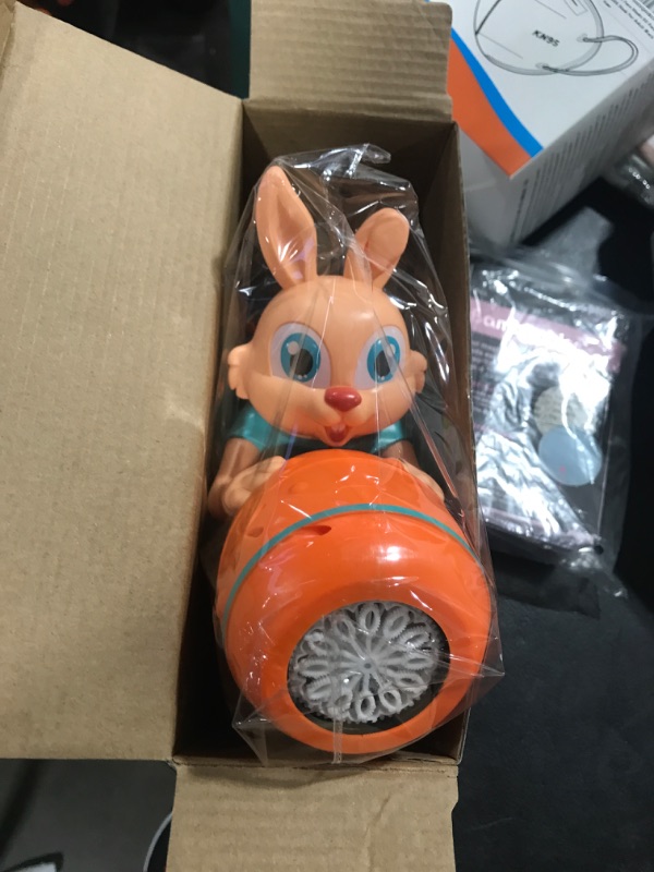 Photo 2 of Bunny-Egg Bubbles Gun Toys for Toddlers Easter Basket Stuffers, Easter Egg Fillers Gifts for Kids Ages 2-4, Bubble Machine Gun for Girls Boys Outdoor Play, Blue Orange Orange Bunny