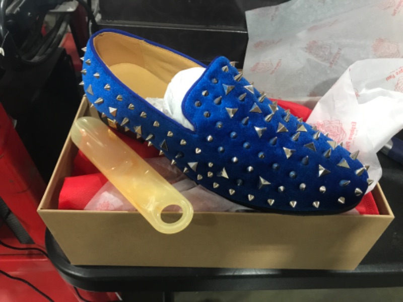 Photo 2 of Men's Studded Loafers Spikes Rivets Luxury Dress Wedding Party Prom Shoes 9 Velvet Blue