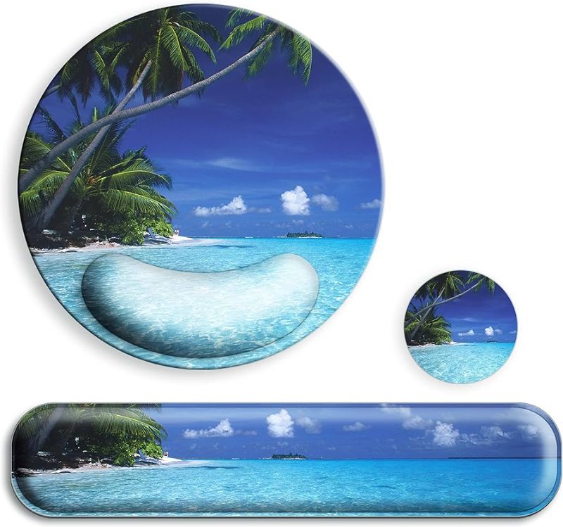 Photo 1 of Mouse Pad Wrist Support Keyboard Wrist Rest with Coaster Set, Ergonomic Large Mouse Pad 9.45 inch, Mouse Pads for Desk, Cute Mousepad for Computer Gaming Home Office Decor-Blue Sea