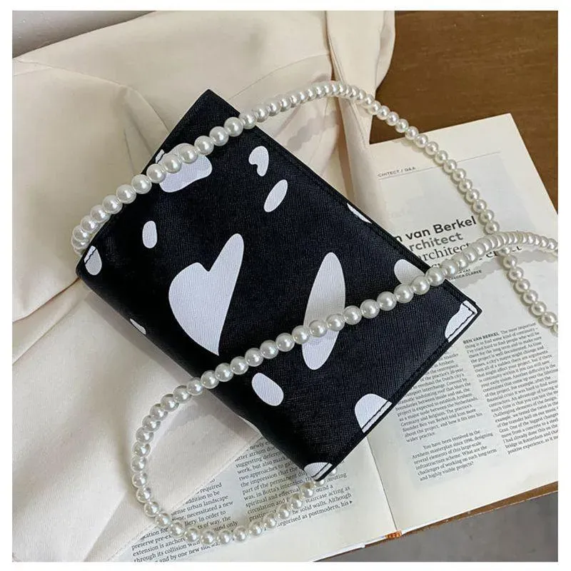 Photo 1 of Evening Bags Simple Foreign Style Crossbody Female Satchels Cow Pattern Pearl Small Square Shoulder Purses Novelty Messenger