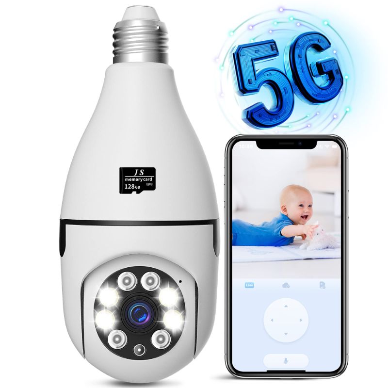 Photo 1 of Light Bulb Security Camera with 128G SD Card 2.4GHz&5GHz Outdoor Wireless WiFi 360 Degree Light Socket Screw in Security Camera for Home Security Safe Cam Lightbulb Camera Night Vision 1Pc - YIIOT 5Ghz Camera - 128G SD card Included