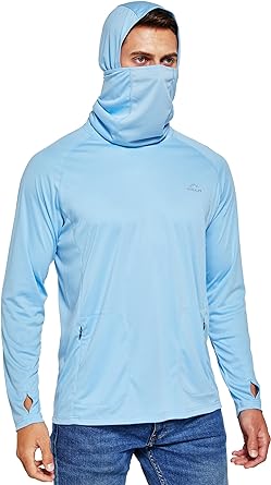 Photo 1 of Men’s UPF 50+ Sun Protection Shirt with Cooling Hoodie Fishing Outdoor UV Hiking SPF Shirts Blue