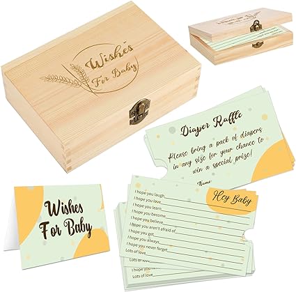 Photo 1 of 1DFAUL 60 Pcs Diaper Raffle Tickets for Baby Shower Games, Baby Shower Diaper Raffle with Wooden Box, Wishes for Baby Cards for Baby Shower, Baby Shower Decorations