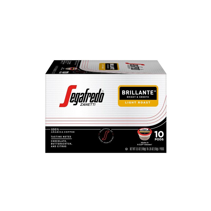 Photo 1 of Segafredo Zanetti Single Serve Coffee Pods, Brillante Light Roast, Easy to Brew, Arabica Beans, Works with All K-Cup Brewers, 10 Count, Pack of 1
