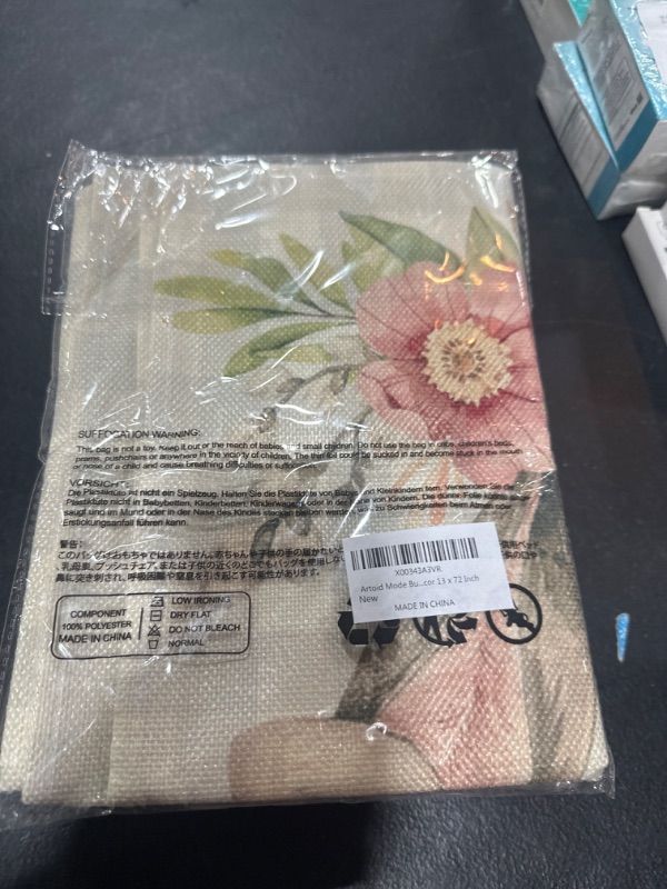 Photo 1 of Artoid Mode Buffalo Plaid Bunny Rabbit Ears Flower Easter Table Runner, Spring Summer Seasonal Holiday Kitchen Dining Table Decoration for Indoor Outdoor Home Party Decor 13 x 72 Inch 13" x 72", Table Runner Beige