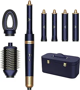 Photo 1 of Hair Dryer Brush, Chignon 6 in 1 Hot Air Brush, High-Speed Negative Ionic Hair Dryer and Hair Curling Wand Set with Auto Air-Wrap Curlers for Fast Drying, Curling Drying, Straightening Combing (Blue)