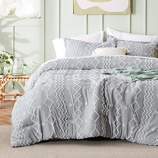 Photo 1 of Bedsure Boho Tufted Comforter Set Twin - Dark Grey Cationic Dyeing Bedding Comforter Set, 2 Pieces Farmhouse Shabby Chic Embroidery Bed Set, Geometric Pattern Comforter for All Seasons