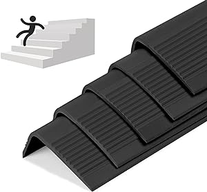Photo 1 of 5 Pack Rubber Stair Nosing - 3.3Ft Stair Anti-Slip Adhesive Strip, Made of Wear-Resistant Rubber, Mute, Easy to Install - Indoor/Outdoor (3.3Ft, Full Black, 5) 3.3Ft Full Black 5