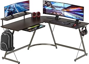 Photo 1 of SHW Vista L-Shape Desk with Monitor Stand, Black