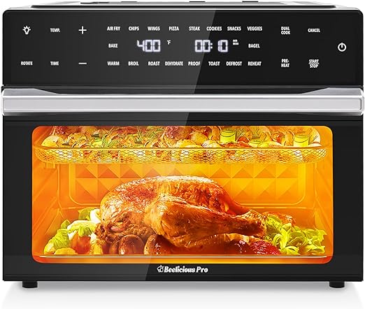 Photo 1 of Beelicious® Pro 32QT Extra Large Air Fryer, 19-In-1 Air Fryer Toaster Oven Combo with Rotisserie and Dehydrator, Digital Convection Oven Countertop Airfryer Fit 13" Pizza, 1800w (Black)