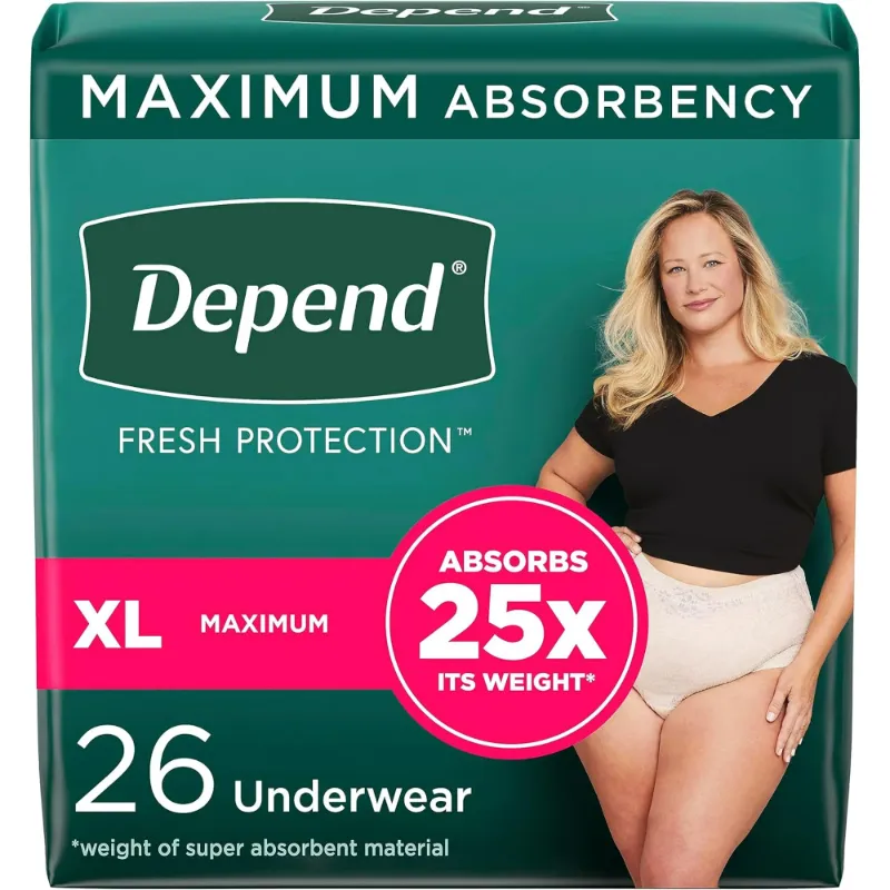 Photo 1 of Depend Fresh Protection Adult Incontinence & Postpartum Bladder Leak Underwear for Women, Disposable, Maximum, Extra-Large, Blush, 36 Count, Packaging May Vary
