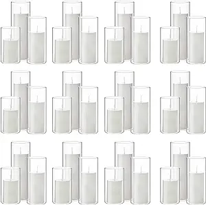 Photo 1 of Shihanee Set of 36 White Pillar Candles and Glass Cylinder Vases Clear Cylinder Candle Holders for Slim Pillar Candles Wedding Centerpieces
