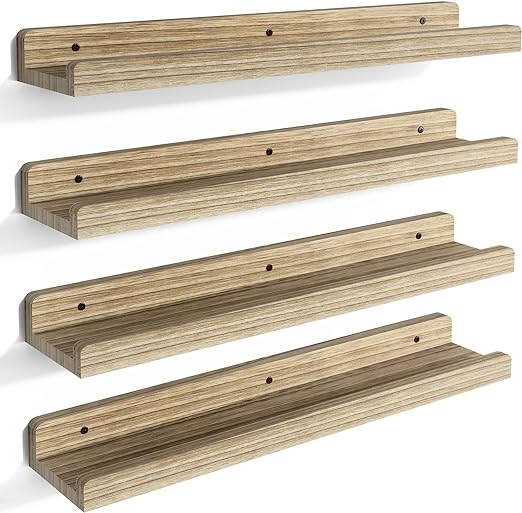 Photo 1 of Fixwal Floating Shelves, 24 Inch Rustic Wood Shelves, 4 Sets of Wall Mounted Shelves for Home Decor and Storage, Modern Ledges for Living Room, Bedroom, Bathroom, Office (Carbonized Black)
