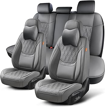 Photo 1 of TINRAIYANG Car Seat Covers Full Set, Breathable Leather Automotive Front and Rear Seat Covers & Headrest, Universal Automotive Vehicle Seat Cover for Most Sedan SUV Pick-up Trucks, Gray