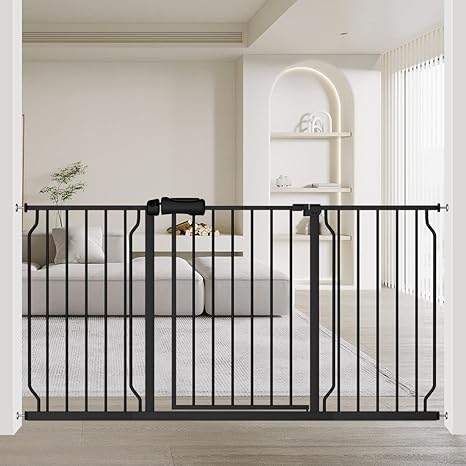 Photo 1 of Fairy Baby Extra Wide Baby Gate Black 57.5-62 Inch Wide, Walk Through Pressure Mounted No Drill, Long and Large Tension Dog Gates for Pet and Kids