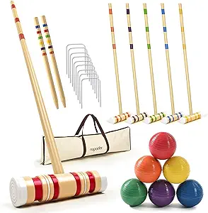Photo 1 of ropoda 35In Updated Six-Player Croquet Set with Wooden Mallets, Colored Balls, Sturdy Carrying Bag for Adults &Kids, Croquet Set Perfect for Lawn,Backyard,Park and More
