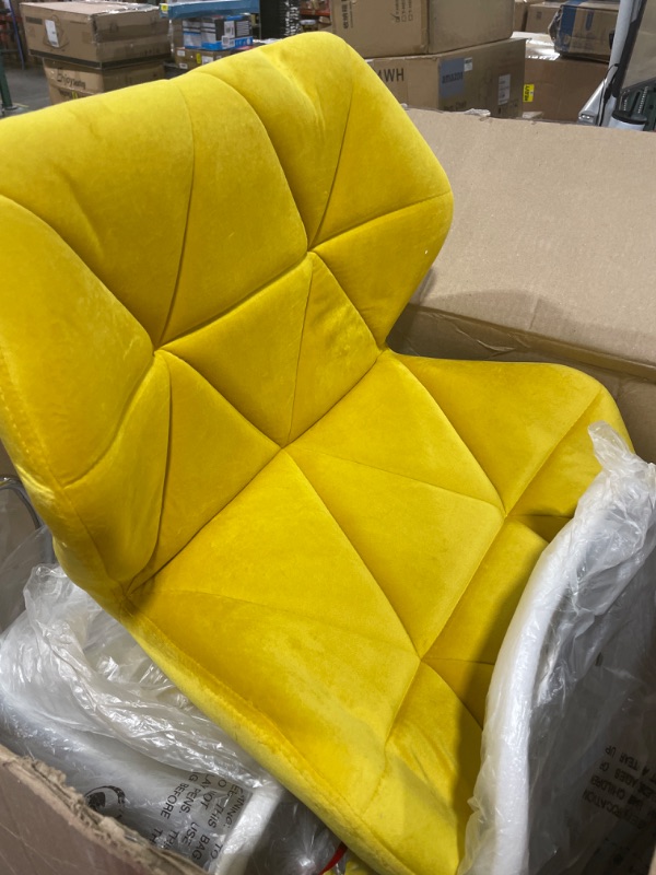 Photo 3 of Roundhill Furniture Breni Velvet Diamond Tufted Swivel Adjustable Height Barstools, Set of 2, Yellow