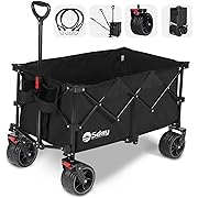 Photo 1 of Sekey 220L Collapsible Foldable Wagon with 330lbs Weight Capacity, Heavy Duty Folding Utility Garden Cart with Big All-Terrain Beach Wheels & Drink Holders. Black
