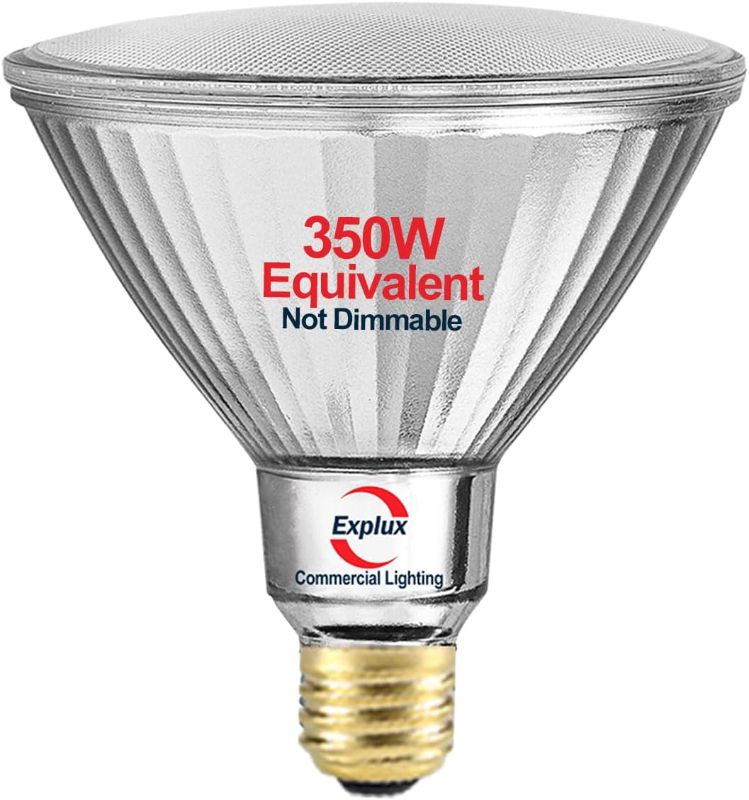 Photo 1 of Explux 350 Watt Equivalent PAR38 LED Flood Light Bulb, Ultra Bright 5200 Lumens, Full-Glass Outdoor Waterproof & Anti-Ageing, Non-Dimmable, E26 Medium Base Spotlight, Daylight 5000K, 1-Pack
