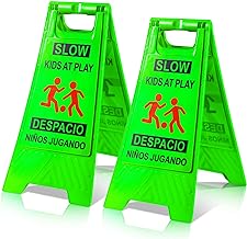 Photo 1 of 2 Pcs Slow Kids at Play Sign, Children at Play Safety Signs with Double Sided Text and Graphics, Caution Playing Warning Signs for Street Neighborhoods Schools Sidewalk Driveway (Green, Classic)
