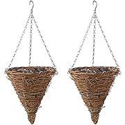 Photo 1 of Wall Wicker Planter 2 Pcs Hanging Planters Rattan Woven Hanging Baskets for Plants Outdoor Cone Shaped Basket Hanging Flower Pot for Home Outdoor Garden Cone Shape Wall Planter
