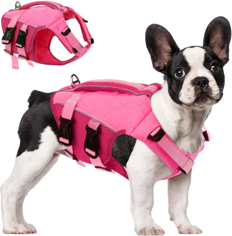 Photo 1 of  Dog Life Jacket with Rescue Handle, Dog Life Vest for Swimming Boating with High Flotation, Ripstop Lightweight Pet Life Preserver with Reflective Stripes for Small Medium Large Dogs