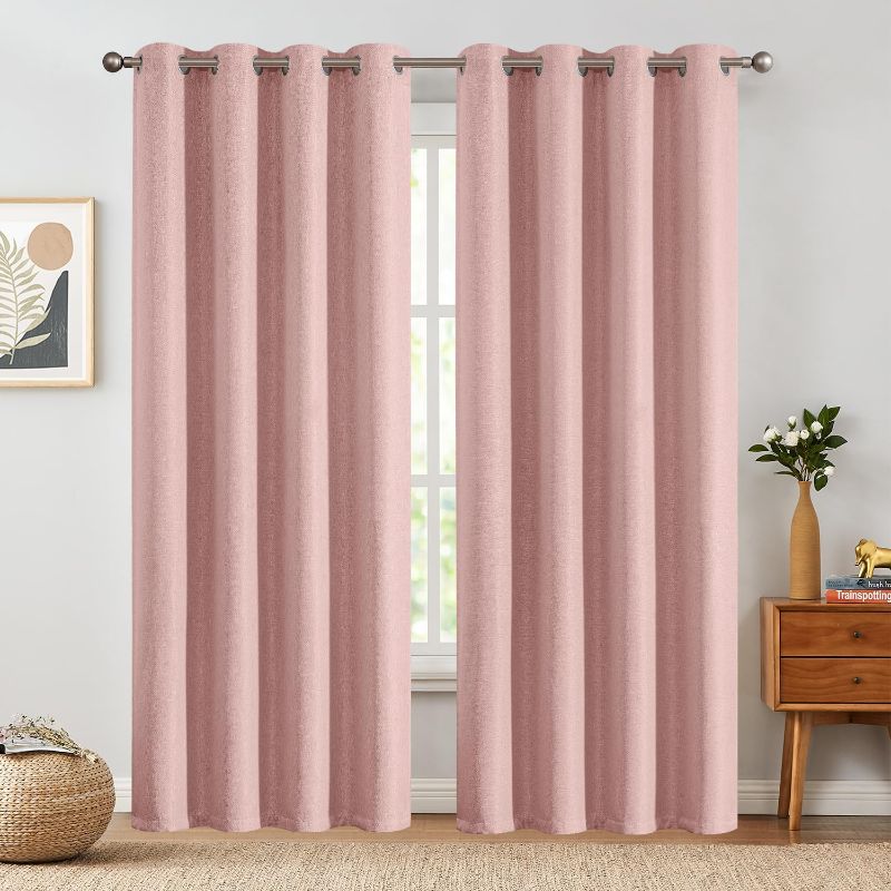 Photo 1 of jinchan Linen Textured Curtain for Living Room Darkening 84 Inch Long Bedroom Curtain Thermal Insulated Curtain Greyish Beige Curtains Grommet Top Window...
