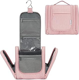 Photo 1 of Narwey Large Hanging Toiletry Bag for Women Travel Makeup Bag Organizer Toiletries Bag Dry Wet Separation (Pink)
