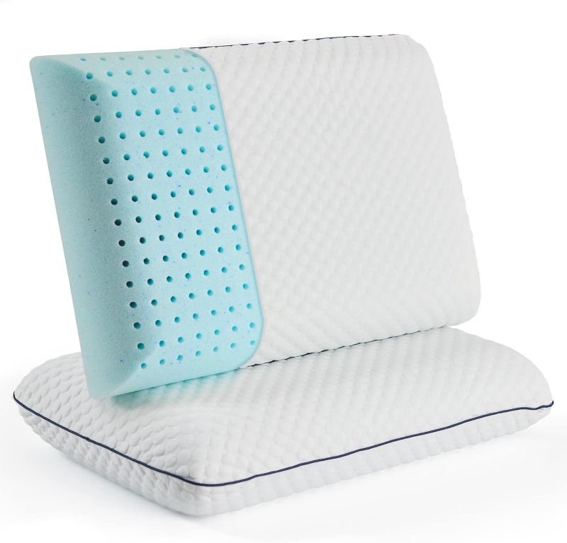 Photo 1 of WEEKENDER 2 Pack Gel Memory Foam Pillow – Set of Two Pillows - Ventilated Cooling Pillows – Removable, Machine Washable Cover - King
