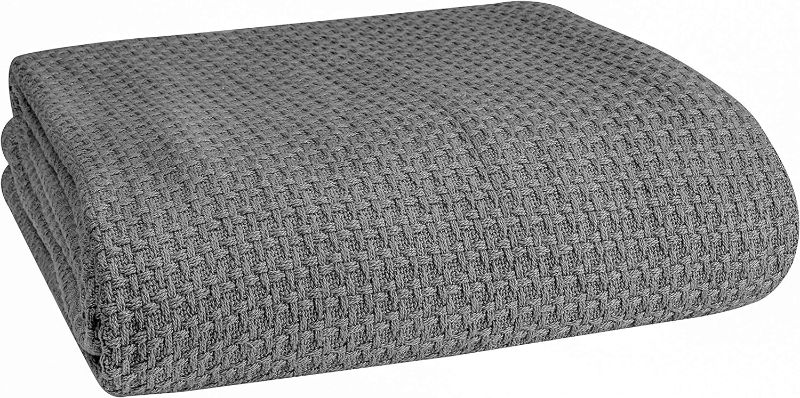 Photo 1 of Elvana Home 100% Cotton Bed Blanket, Breathable Bed Blanket King Size, Cotton Thermal Blankets King, Perfect for Layering Any Bed for All Season, Charcoal Grey
